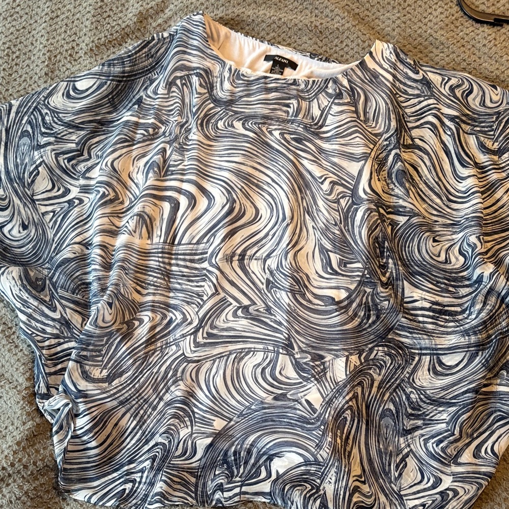 Alfani Blue and White Swirl Blouse